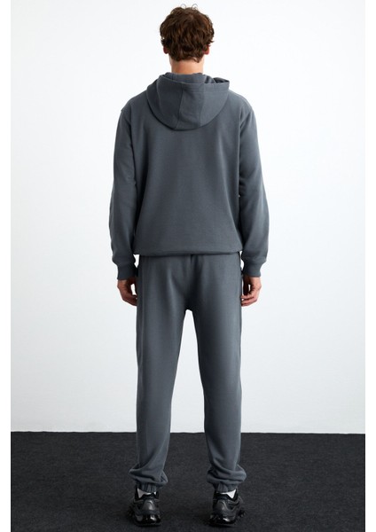Alessıo Erkek %100 Pamuk Kapüşonlu Oversize Gri Sweatshirt