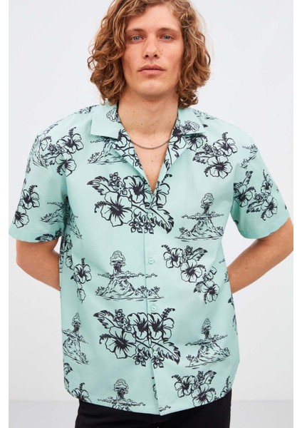 Almeıra Erkek %100 Pamuk Poplin Kumaşlı Desenli Yazlık Mint Yeşil Gömlek fiyatları
