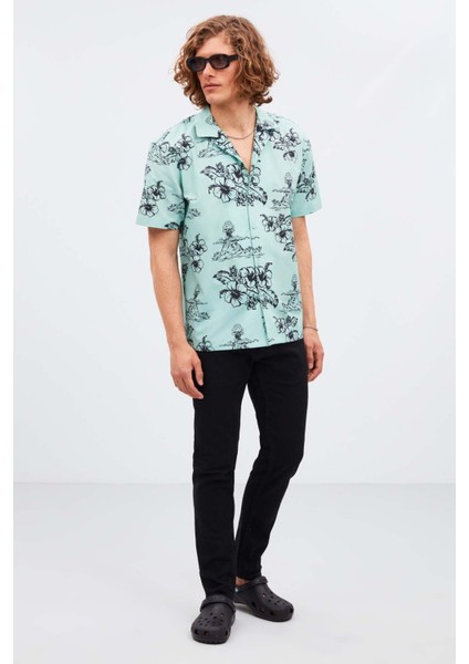 Almeıra Erkek %100 Pamuk Poplin Kumaşlı Desenli Yazlık Mint Yeşil Gömlek indirimleri