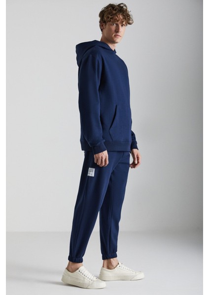 Cartmel Erkek Örme 3 Iplik Relaxed Fit Rahat Kalıp Kanguru Cepli Kapüşonlu Lacivert Sweatshirt
