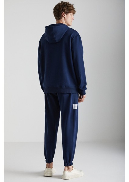 Cartmel Erkek Örme 3 Iplik Relaxed Fit Rahat Kalıp Kanguru Cepli Kapüşonlu Lacivert Sweatshirt