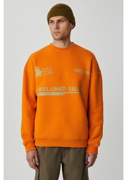 Cassy Erkek Organik Pamuklu Yumuşacık Baskı Detaylı Hardal Sweatshirt