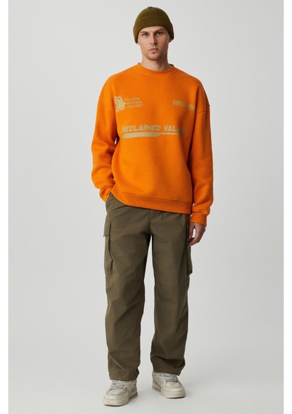 Cassy Erkek Organik Pamuklu Yumuşacık Baskı Detaylı Hardal Sweatshirt