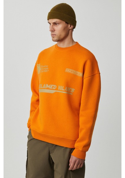 Cassy Erkek Organik Pamuklu Yumuşacık Baskı Detaylı Hardal Sweatshirt