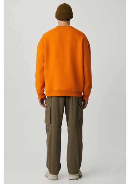 Cassy Erkek Organik Pamuklu Yumuşacık Baskı Detaylı Hardal Sweatshirt