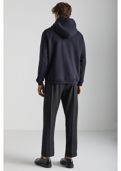 Axel Erkek Örme 3 Iplik Içi Şardonlu Baskılı Regular Fit Kapüşonlu Kanguru Cepli Antrasit Sweatshirt