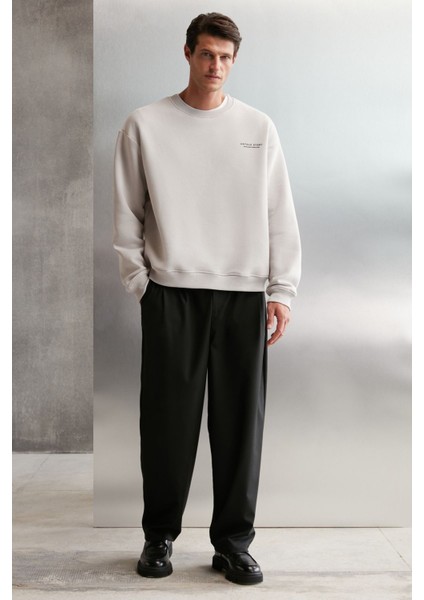Bryan Erkek Yumuşacık Kumaşlı 3 Iplik Oversize Bol Kesim Yuvarlak Yakalı Baskılı Gri Sweatshirt fiyatları