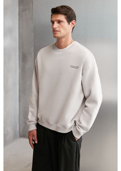 Bryan Erkek Yumuşacık Kumaşlı 3 Iplik Oversize Bol Kesim Yuvarlak Yakalı Baskılı Gri Sweatshirt fırsatları