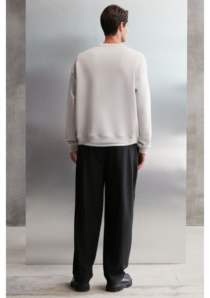 Bryan Erkek Yumuşacık Kumaşlı 3 Iplik Oversize Bol Kesim Yuvarlak Yakalı Baskılı Gri Sweatshirt