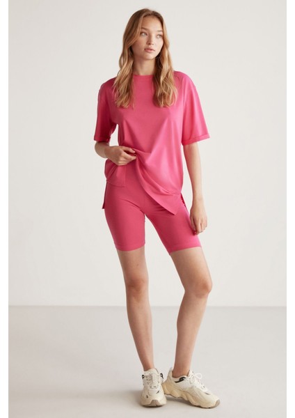Betsy Kadın %100 Pamuk Bisiklet Yaka Kısa Kollu Basic Pembe T-shirt modelleri