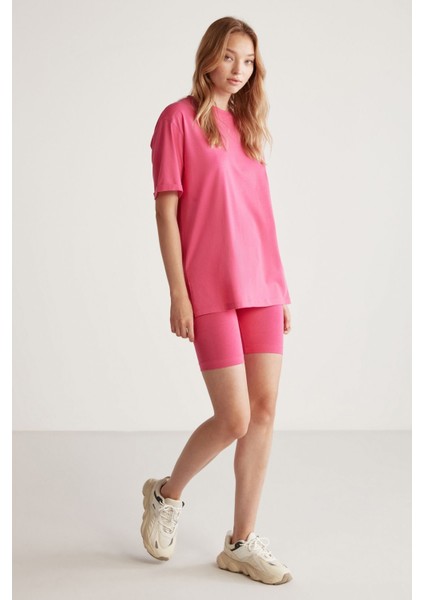 Betsy Kadın %100 Pamuk Bisiklet Yaka Kısa Kollu Basic Pembe T-shirt fırsatları
