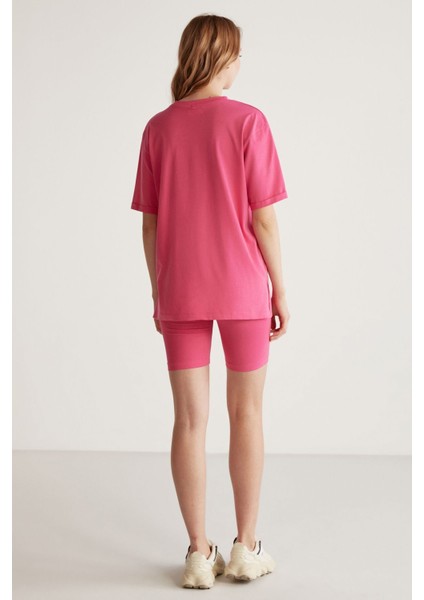 Betsy Kadın %100 Pamuk Bisiklet Yaka Kısa Kollu Basic Pembe T-shirt indirimleri