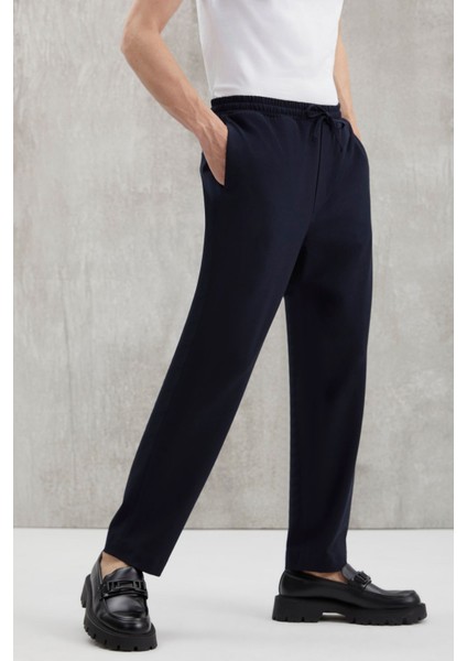Blaz Erkek Dokuma Beli Lastikli Slim Fit Kesimli Kordonlu Cepli Lacivert Pantolon modelleri
