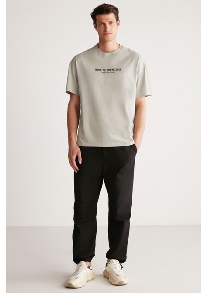 Bastıan Erkek Oversize Fit %100 Pamuk Kalın Dokulu Baskılı Gri T-shirt fiyatları
