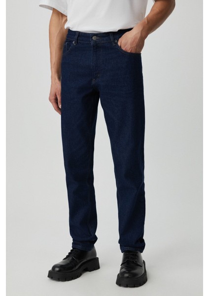 Bruno Erkek Regular Fit Rahat Kesim Kalın Dokulu Yıkama Efektli Magic Denim Koyu Mavi Jeans
