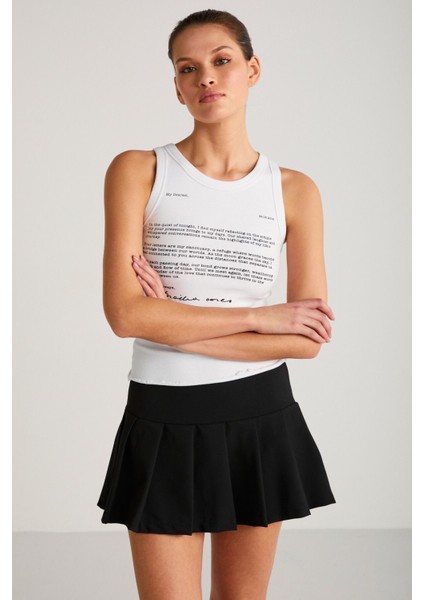 Calluna Kadın Fitted Kalıp Yazı Baskı Detaylı Kolsuz Örme Beyaz T-shirt fiyatları