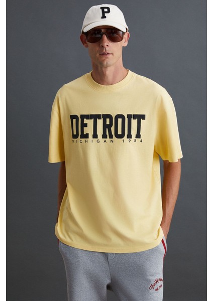 ATLANTA Erkek %100 Pamuklu Kısa Kollu Baskı Detaylı Sarı T-Shirt fırsatları