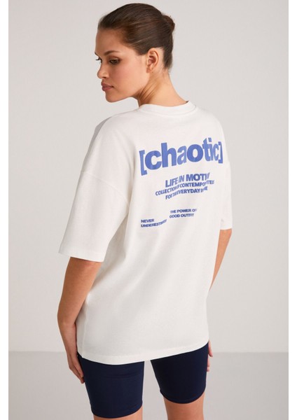 Arcadıa Kadın Arka Ve Önü Yazi Detaylı Ekru/mavi T-shirt