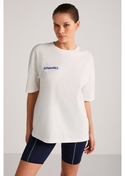 Arcadıa Kadın Arka Ve Önü Yazi Detaylı Ekru/mavi T-shirt modelleri