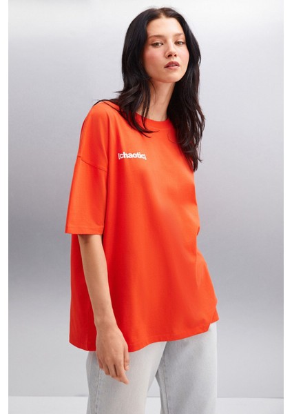 ARCADIA Kadın Arka ve Önü Yazi Detaylı %100 Organik Pamuklu Kırmızı T-Shirt fırsatları