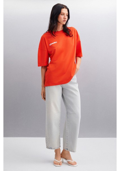 ARCADIA Kadın Arka ve Önü Yazi Detaylı %100 Organik Pamuklu Kırmızı T-Shirt indirimleri
