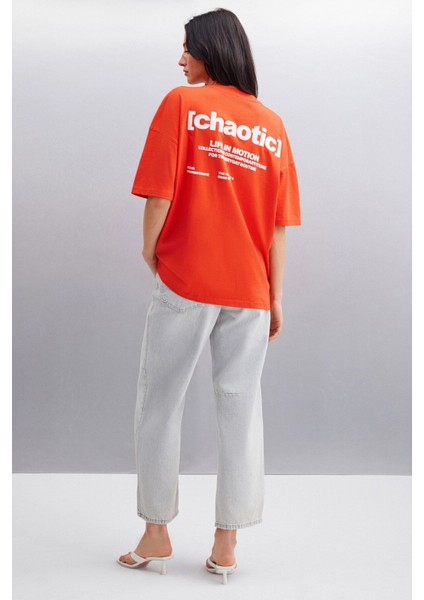 ARCADIA Kadın Arka ve Önü Yazi Detaylı %100 Organik Pamuklu Kırmızı T-Shirt