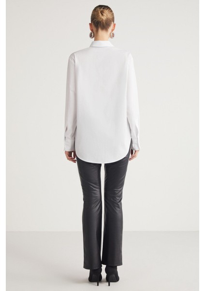 Shıbon Kadın %100 Organik Pamuklu Relaxed Fit Poplin Kumaş Çiçek Baskılı Beyaz Gömlek