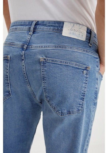 Davın Erkek Denim Kalın Dokulu Slim Fit Kalıplı Açık Mavi Jeans