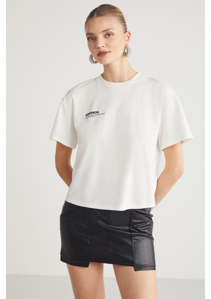 Fına Kadın Sırt Baskı Detaylı Regular Fit Bisiklet Yakalı %100 Organik Pamuklu Ekru T-shirt fiyatları