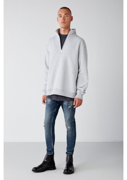 Frame Erkek Yarım Fermuarlı Dik Yakalı Yumuşacık Kumaşlı Polarlı Regular Grimelanj Sweatshirt fiyatları