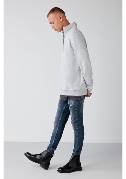 Frame Erkek Yarım Fermuarlı Dik Yakalı Yumuşacık Kumaşlı Polarlı Regular Grimelanj Sweatshirt modelleri