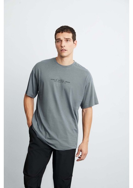 Frank Erkek Kalın Dokulu Baskı Detaylı Oversize &100 Organik Pamuklu Gri T-shirt fiyatları