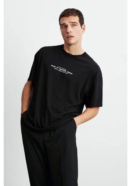 Frank Erkek Kalın Dokulu Baskı Detaylı Oversize &100 Organik Pamuklu Siyah T-shirt fiyatları