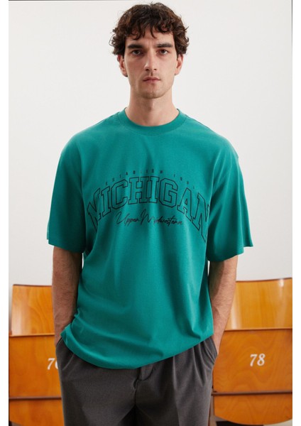 Norıs Erkek Regular Fit Pamuk Baskılı Yeşil T-shirt