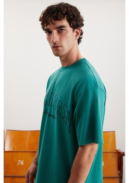 Norıs Erkek Regular Fit Pamuk Baskılı Yeşil T-shirt