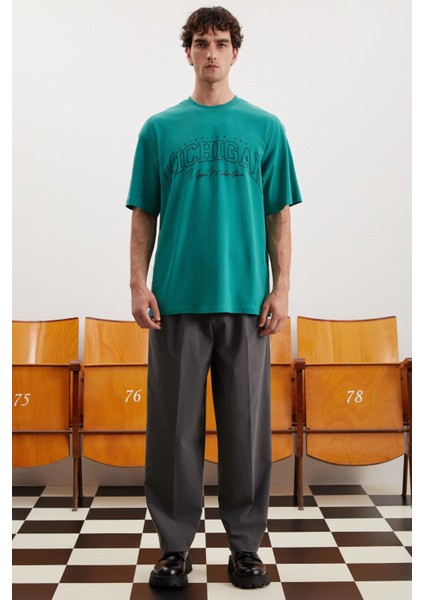 Norıs Erkek Regular Fit Pamuk Baskılı Yeşil T-shirt