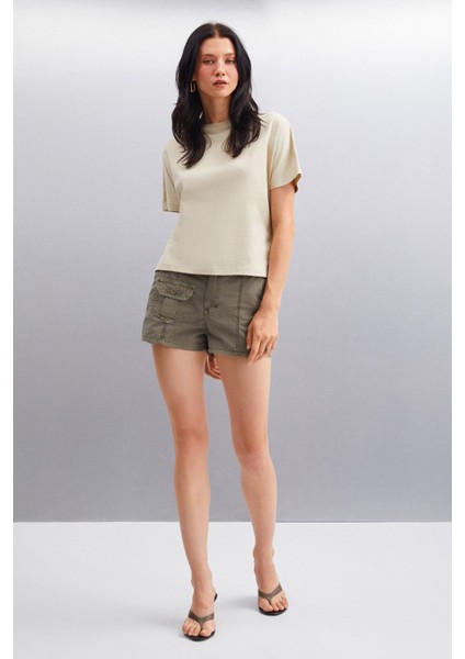 Lottıe Kadın %100 Organik Pamuklu Regular Kalıp Bisiklet Yaka Basic Kısa Kollu Gri T-shirt fiyatları
