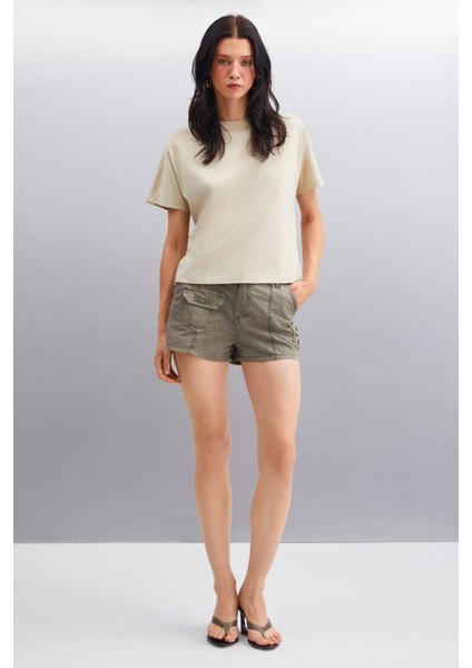 Lottıe Kadın %100 Organik Pamuklu Regular Kalıp Bisiklet Yaka Basic Kısa Kollu Gri T-shirt fırsatları