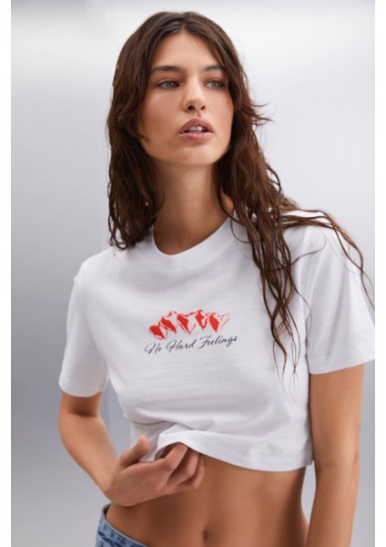 LUDMILLA 100% Pamuk Kadın T-Shirt Beyaz T-Shirt