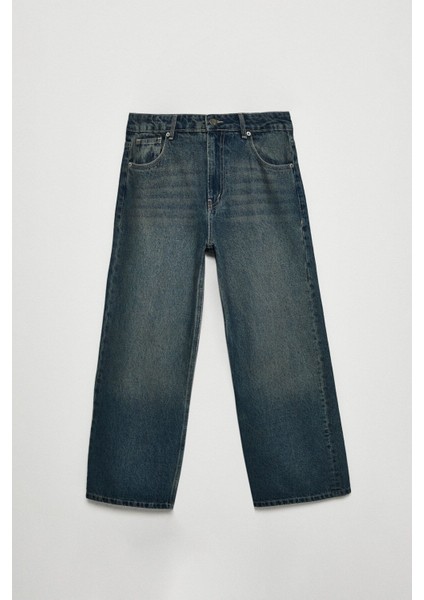 Lorela Kadın Baggy Bol Paça Düşük Bel Denim Koyu Mavi Jeans