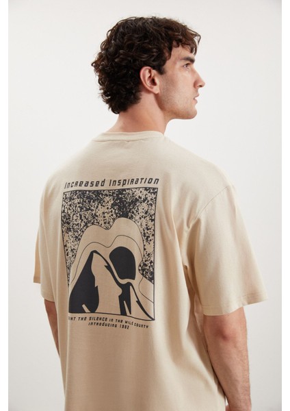 Manfred Erkek Regular Fit Recycle Cotton Bej T-Shirt