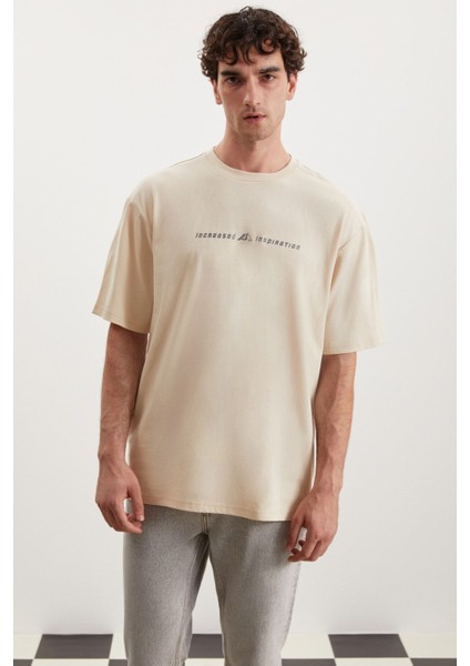 Manfred Erkek Regular Fit Recycle Cotton Bej T-Shirt fiyatları