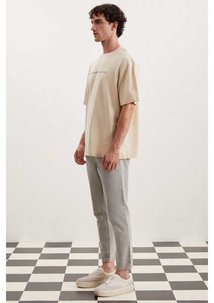 Manfred Erkek Regular Fit Recycle Cotton Bej T-Shirt indirimleri
