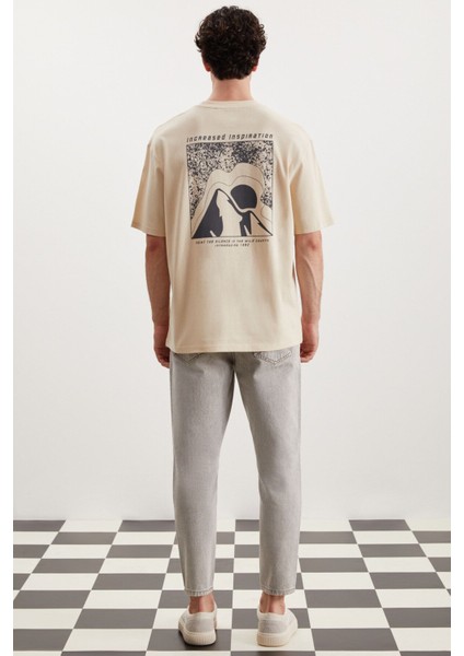 Manfred Erkek Regular Fit Recycle Cotton Bej T-Shirt