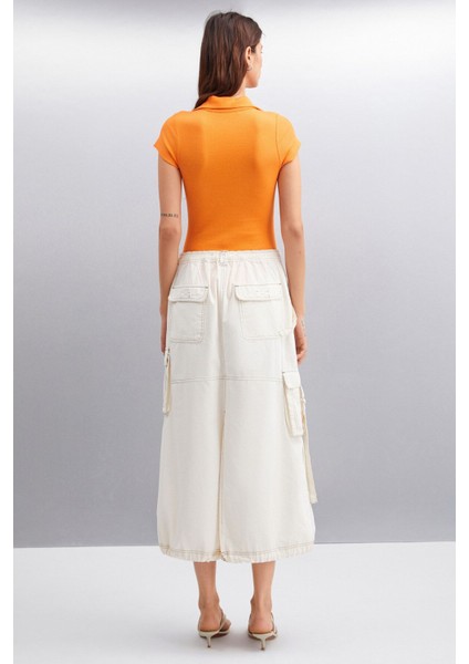 Luıgına Kadın Organik Pamuklu Fitilli Esnek Kumaşlı Alttan Çıtçıtlı Polo Yaka Turuncu Bluz indirimleri