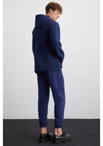 Malagos Erkek Içi Polarlı Yumuşacık 3 Iplik Içi Şardonlu Regular Kapüşonlu Lacivert Sweatshirt