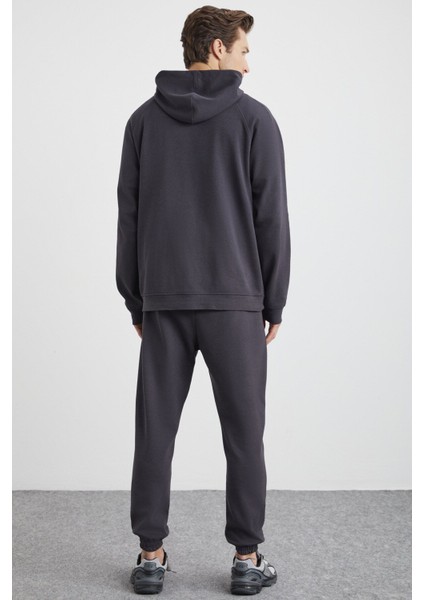 Malagos Erkek Içi Polarlı Yumuşacık 3 Iplik Içi Şardonlu Regular Kapüşonlu Antrasit Sweatshirt
