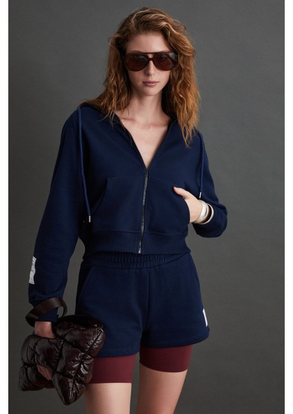 Lyka Kadın Organik Pamuk 3 Iplik Içi Şardonlu Süs Etiketi Detaylı Regular Lacivert Sweatshirt