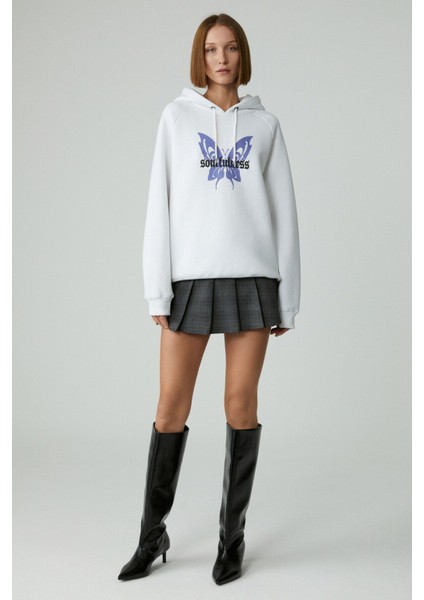 Lamarı Kadın Oversıze Şardonlu Kapüşonlu Beyaz Sweatshirt fiyatları