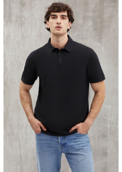 Eddıe Erkek Slim Fit %100 Pamuk Siyah Polo Yaka T-Shirt
